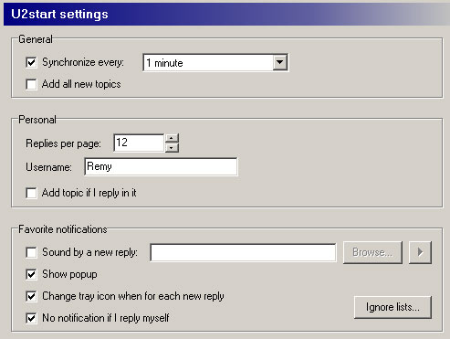 U2start customized settings